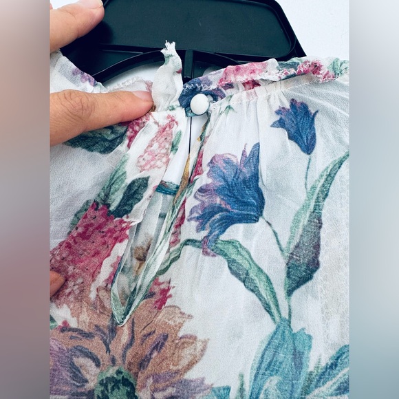 Zimmermann floral long sleeves dress with linen slip white multi color Au 0 US 4 - Picture 3 of 16